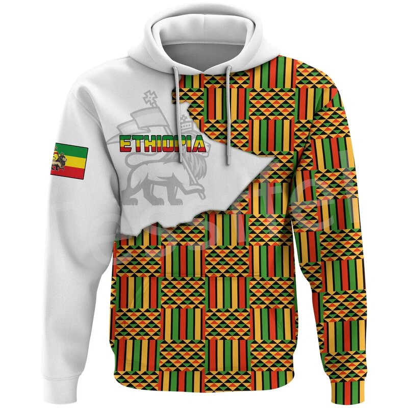 Tessffel-Sweats à capuche décontractés drôles pour hommes et femmes, Éthiopie, Comté, Feel Reggae, Afrique, Tribu native discutant, Rétro, Harajuku, Survêtement, Impression 3D, Dallas