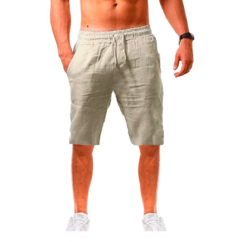 Novo algodão de linho shorts calças masculinas verão respirável cor sólida calças de linho fitness streetwear S-3XL