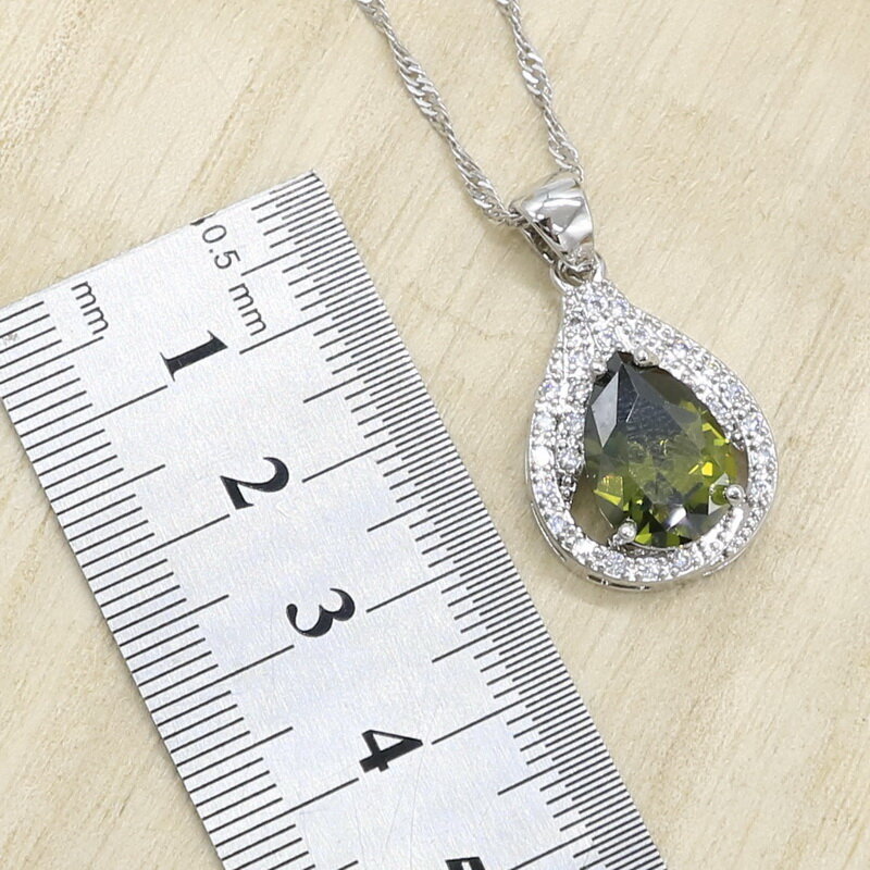 Conjunto de joyería de plata 925 de peridoto verde para mujer, pulsera, pendientes, collar, colgante, anillo, regalo de cumpleaños