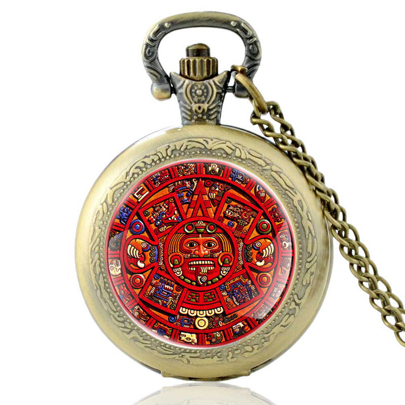 غامض حضارة المايا رمز خمر ساعة جيب كوارتز الرجال النساء قلادة حلية قلادة ساعة ساعة هدايا