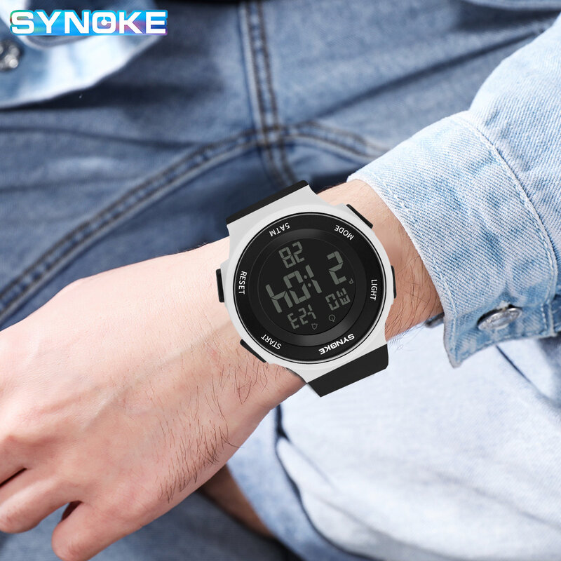 SYNOKE-reloj deportivo para hombre y mujer, cronógrafo Digital con correa desmontable, resistente al agua, alarma LED