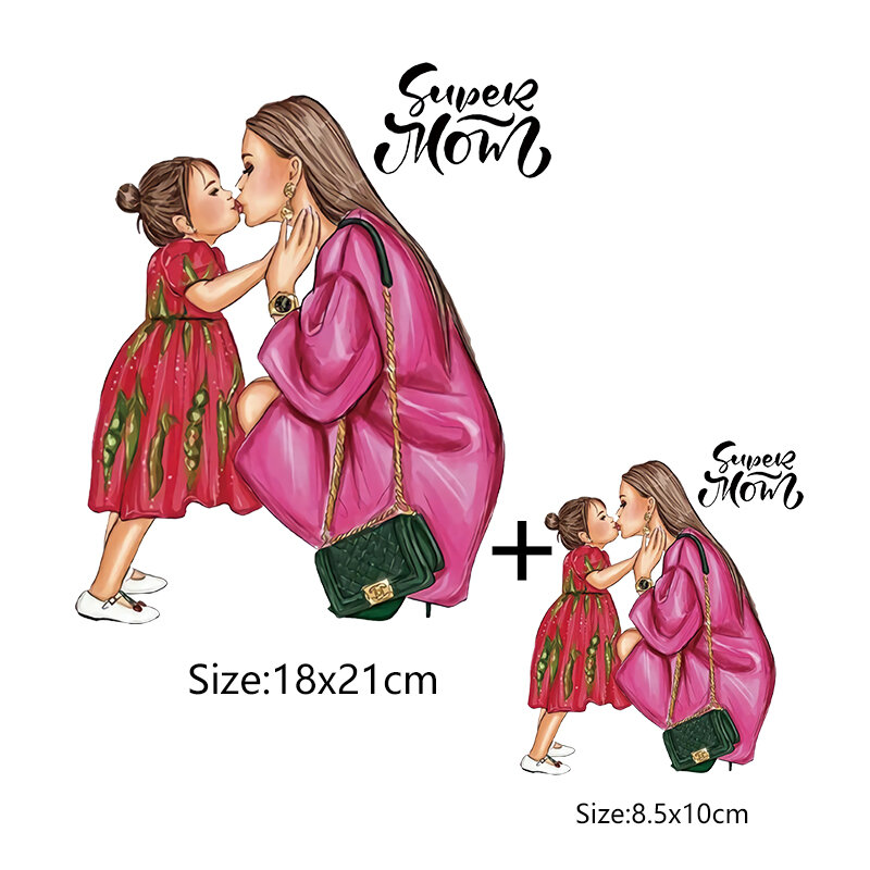 Besi Super Ibu Baru Pada Tambalan T-Shirt Motif Garis Sensitif Panas Anak Perempuan Ibu Mode Diy Pakaian Besi Pada Patch Applique