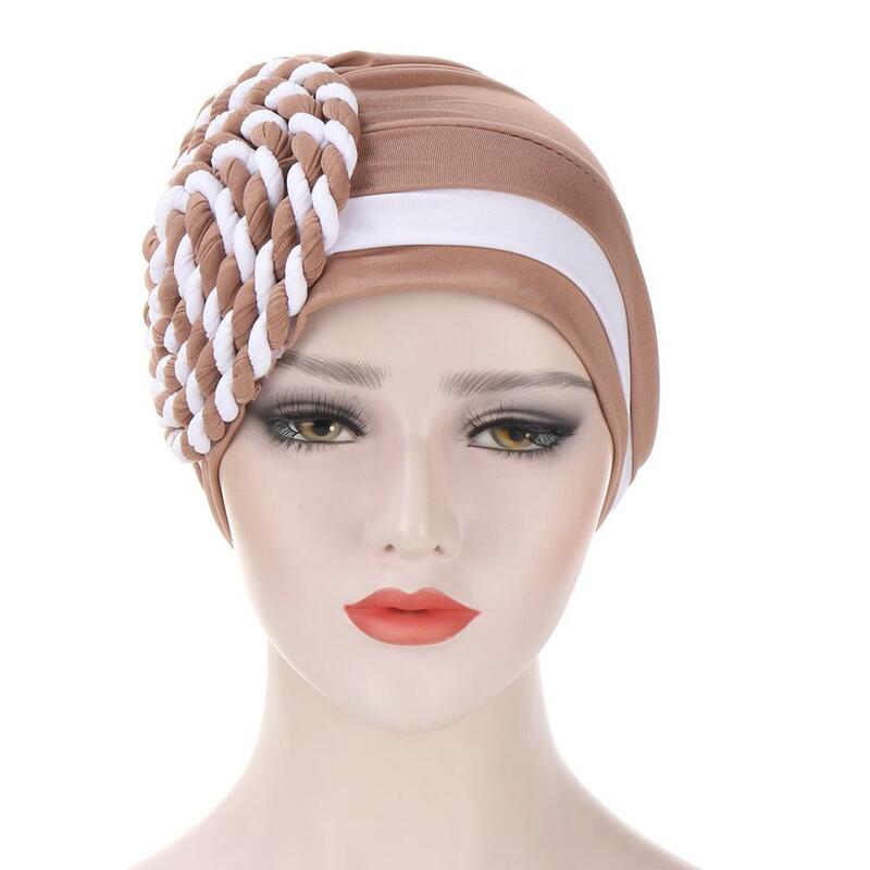 Turbante indio de dos colores para mujer, pañuelo árabe para la cabeza, listo para usar, sombrero hijab musulmán, tocado interior, 2020