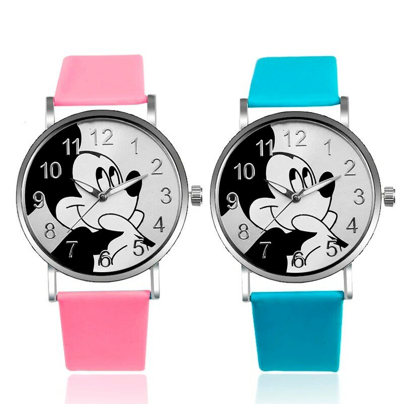 Relógio infantil de mickey e minnie, relógio de pulso fofo de desenho animado mouse, grande mostrador de quartzo relógio de pulso para meninos e meninas