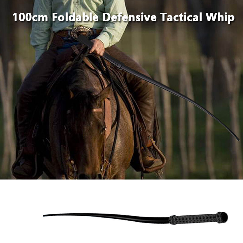 Ride Whip EDC Elastic Handmade Whip Hard Whip Riding Whip Outdoor Foldable Rubber Self-Defense Horse Riding Whip Safety
