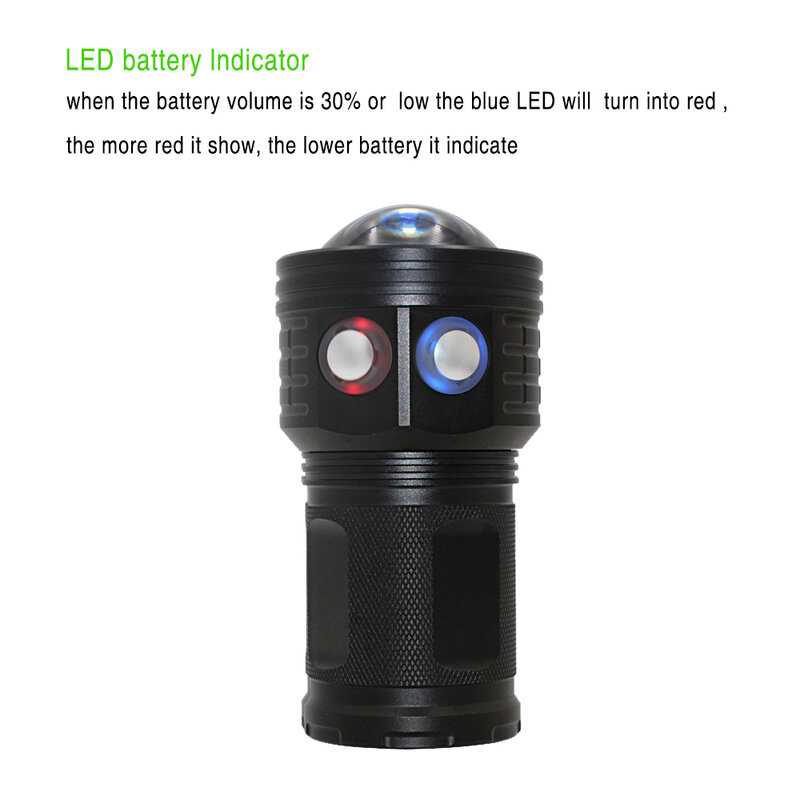 전술 수중 LED 다이빙 손전등, 방수 COB LED 10800 루멘, 사진 비디오 필 라이트 토치, 4*18650 배터리, 100m