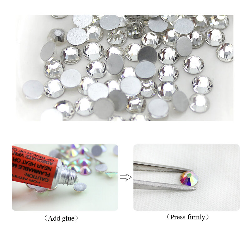 Kualitas Terbaik SS3-SS40 Kristal Jernih Putih 3D Dekorasi Seni Kuku Berlian Imitasi Perak Berlian Imitasi Pipih Permata Glitter