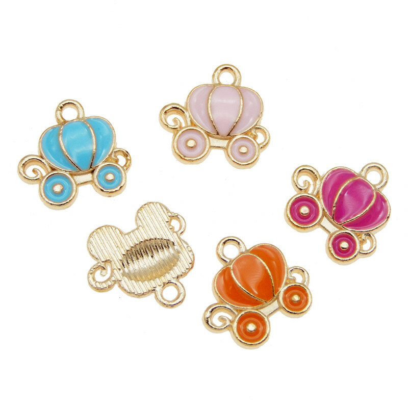 20pcs Mix Enamel Pendant 13*12mm Colorful Pumpkin Carriage Charms Keychain Jewelry Findings Alloy Accessory