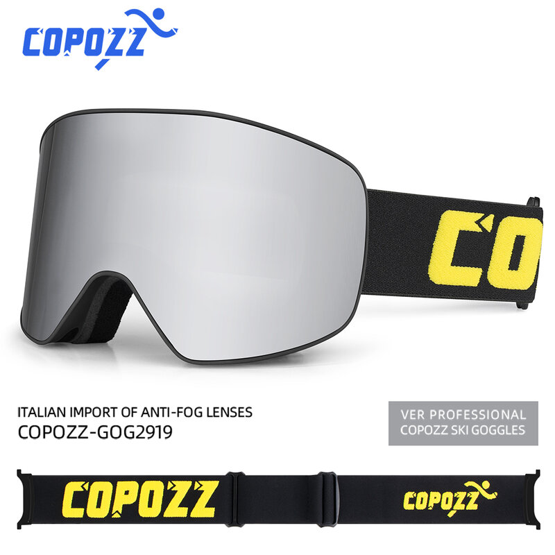 Copozz óculos de esqui de marca, óculos grandes de camada dupla antiembaçante uv400 unissex de snowboard e skate