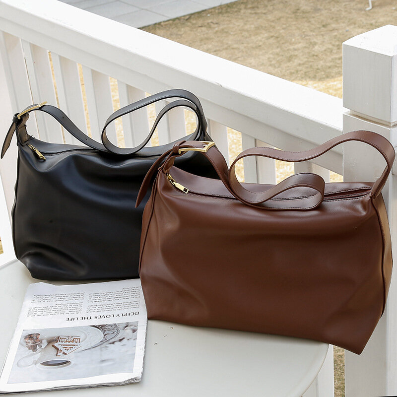 Вместительные сумки через плечо для женщин, Винтажная сумочка-тоут из мягкой искусственной кожи на широком ремешке, роскошные дизайнерские дамские чемоданчики