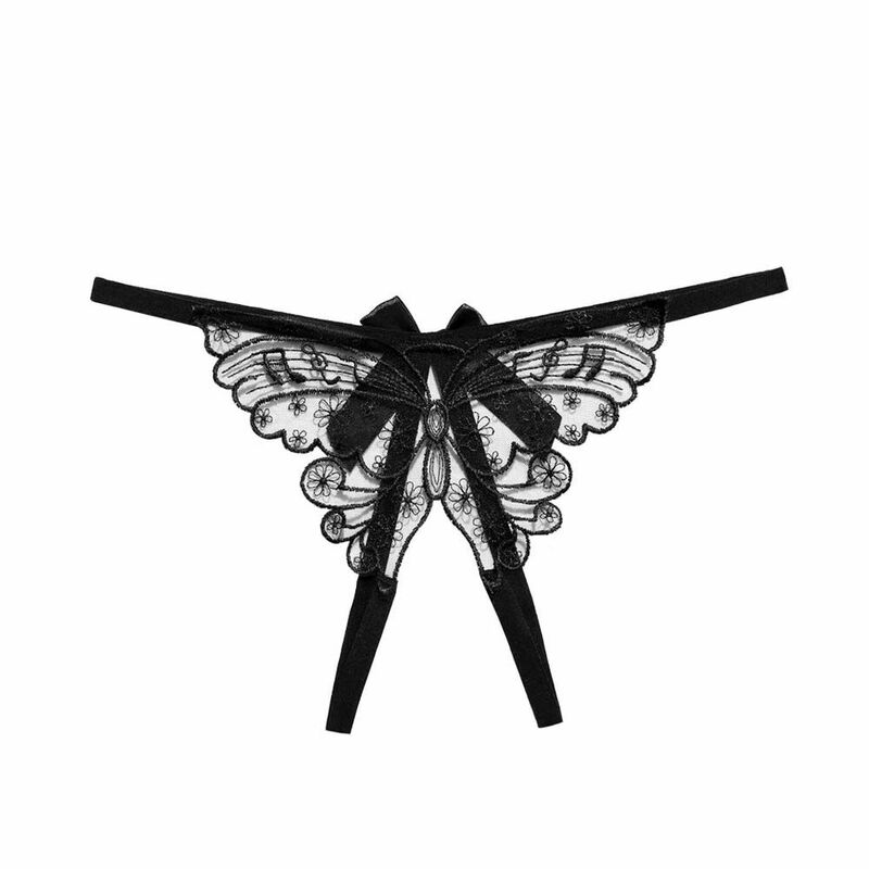 Bragas sexys transparentes de cintura baja para mujer, Tanga con Cinturón fino, mariposa bordada, Lima abierta