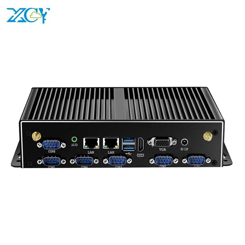 XCY-Mini PC Industrial sin ventilador Intel Core i7 5500U 2x GbE LAN 6x COM RS232 HDMI VGA 6x USB compatible con WiFi 4G LTE Windows Linux