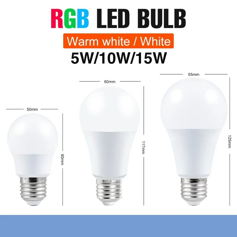 Bombilla LED con Control remoto IR, lámpara colorida cambiable, 220V, E27, RGB, 5W, 10W, 15W, RGBWW, 110V