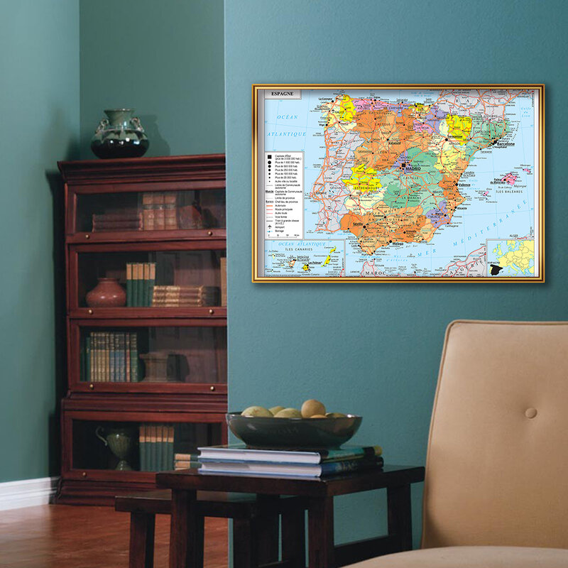 59*42cm The Spain Political Transportation Map In French Wall Art Poster Canvas Painting Travel School Supplies Home Decoration