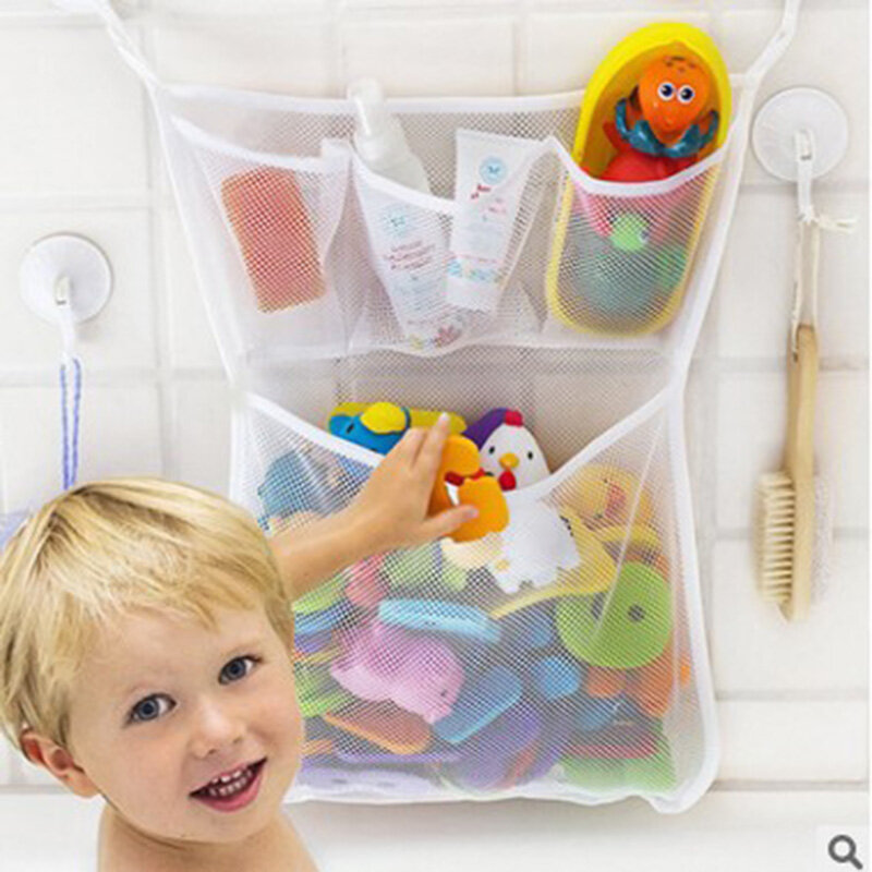 Bolsa de almacenamiento de letras para Baby shower, juguetes de baño para niños, pelotas marinas, ventosa de pared, malla de bolsillo, lavable multifunción