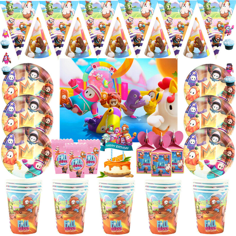 Full Guys Game Theme Party Decoration Disposable Tableware Set Paper Cups Plates Flags Baby Shower Kids Boys Birthday Supplies