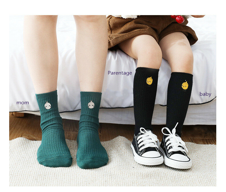 New embroidered cartoon baby high tube socks for boys and girls parent-child socks fashion combed cotton