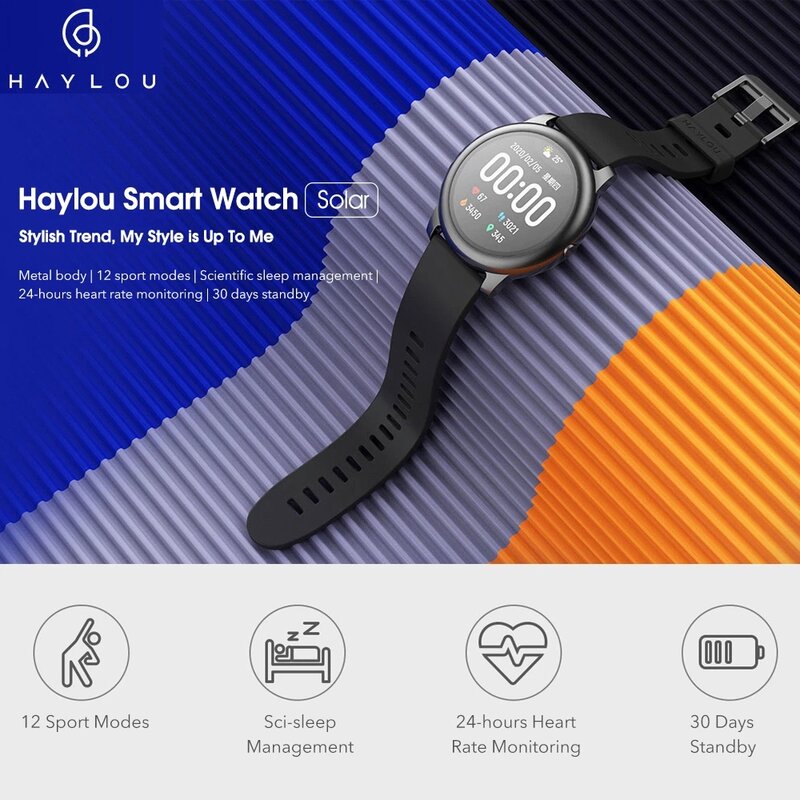 Haylou Solar 스마트 워치 LS05 글로벌 버전 12 스포츠 모드 금속 심박수 수면 모니터 방수 iOS 안드로이드