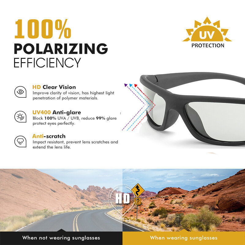 Фотохромные очки YAMEIZE, поляризационные солнцезащитные очки, мужские Обесцвечивающие Квадратные Солнцезащитные очки, очки для вождения, спортивные очки-хамелеоны