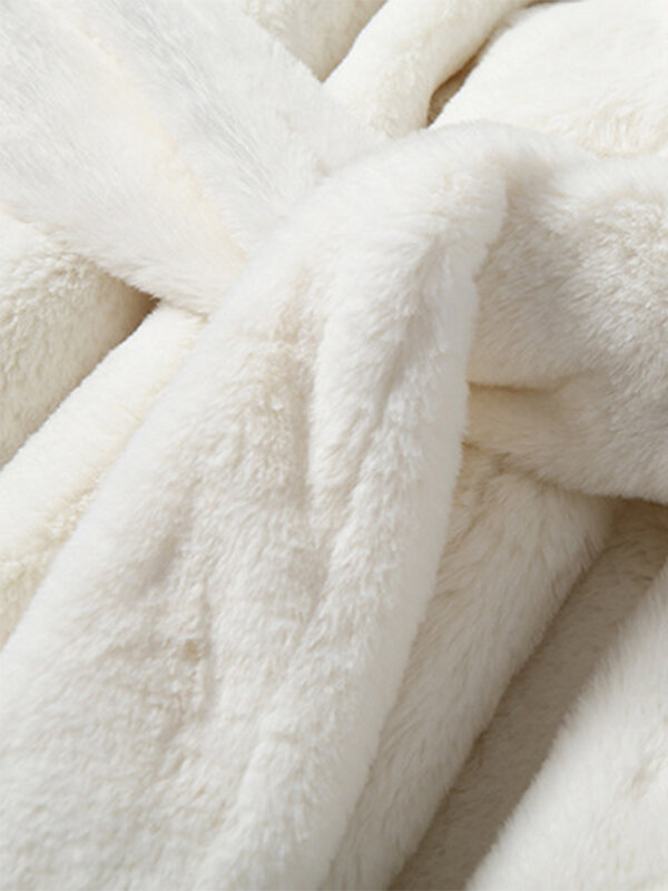 Lautaro 여성용 롱 화이트 푹신하고 따뜻한 오버사이즈 인조 모피 코트, 후드 라펠 띠가 있는 루즈한 한국 패션 2021 아우터, 겨울