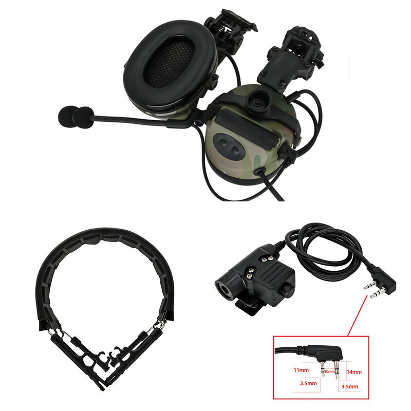 Orejeras de esponja, auriculares tácticos COMTAC II, casco con soporte de pista de arco, adaptador PTT U94 + diadema