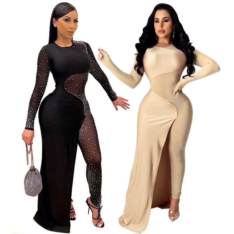 Bandage Long Sleeve Diamonds Mesh Female Clothing Streetwear Jumpsuits Sexy Outfit Night Club Party Suits Birthday For Women's