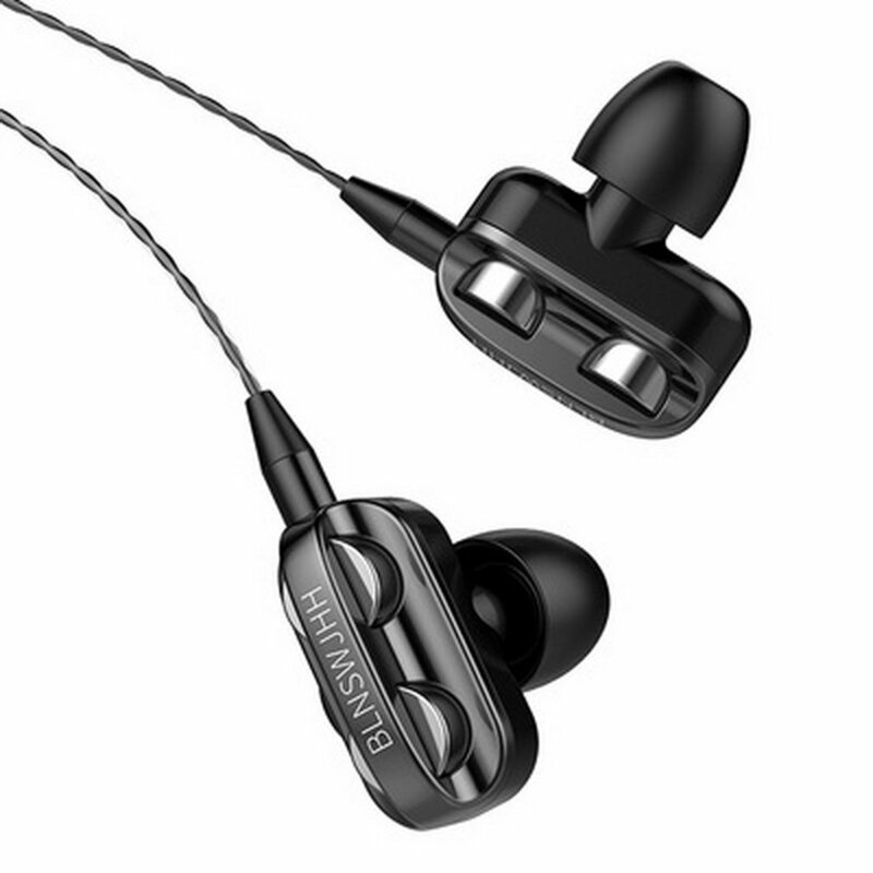Earbud Earphone Musik Driver Ganda Stereo 3D Bass Kuat Headphone In-Ear Olahraga HIFI Headphone Ponsel Pintar Penyetelan Berkabel