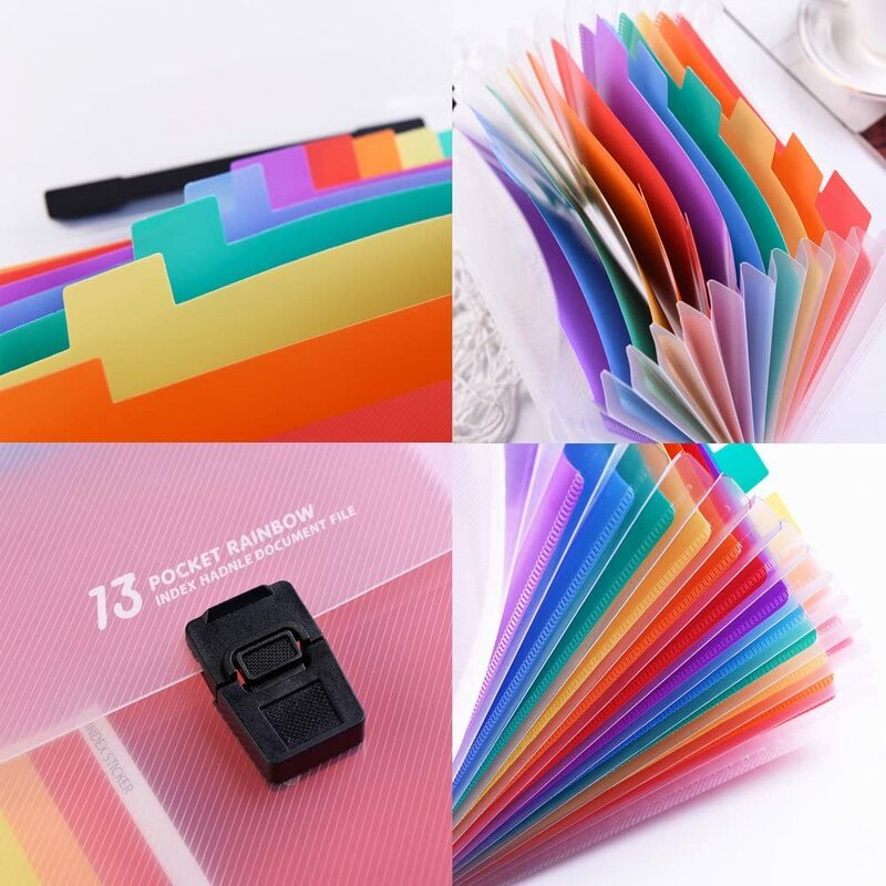 A4 Letter Size 13 Pockets-Handle Plastic Expanding Accordion Folders Portable File Organizer Colorful Large Capacity Document