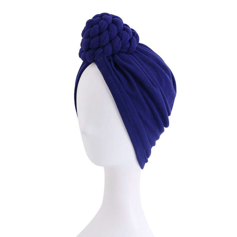 Fashion Braids Knot Turban Hats Hijab Solid Color Soft Muslim Cap Headscarf Headwraps For Women bandana mask Hair Accessories