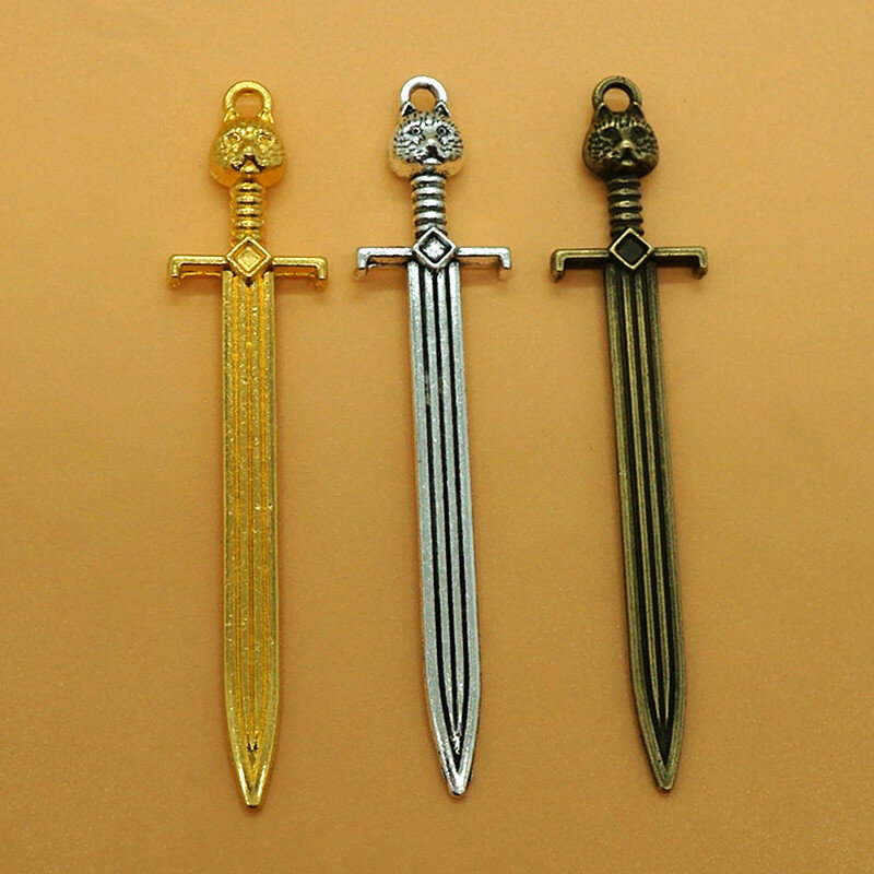 10PCS/lot 14x67mm silver/gold/bronze Antique kitty sword Fringe pendant charms for making necklace Jewelry keychain craft supply
