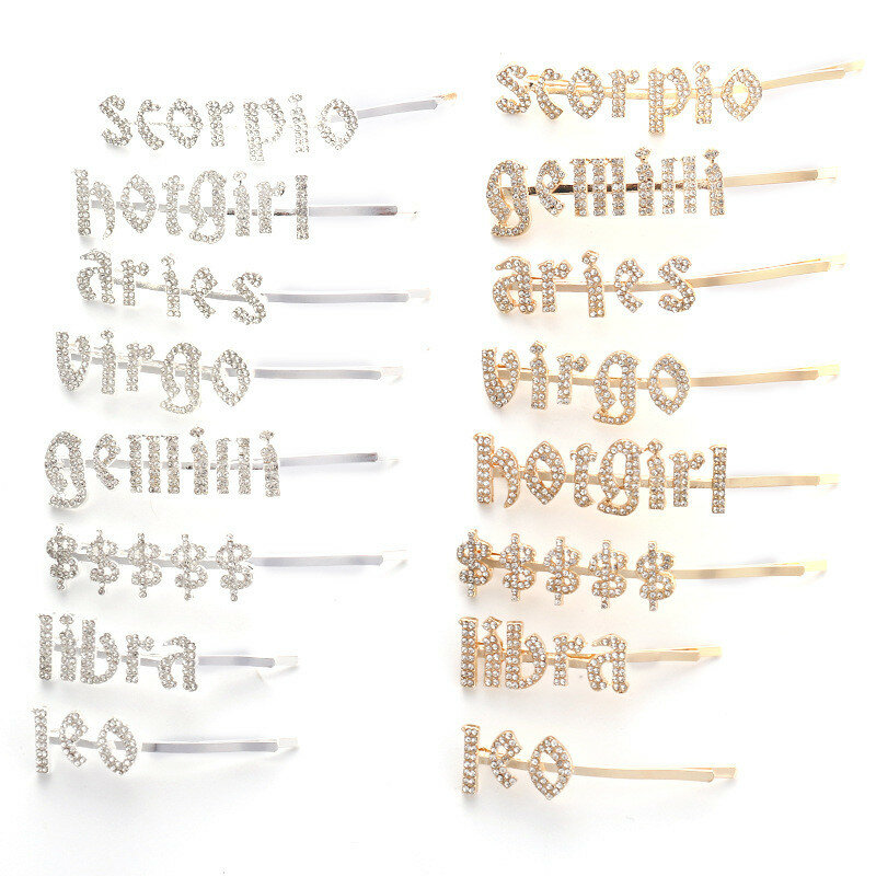 1 Piece Constellation Zodiac Barrettes Hairpins for Women Star Sign Letters Bobby Pins Constellatory Hair Clips Hair Accessories