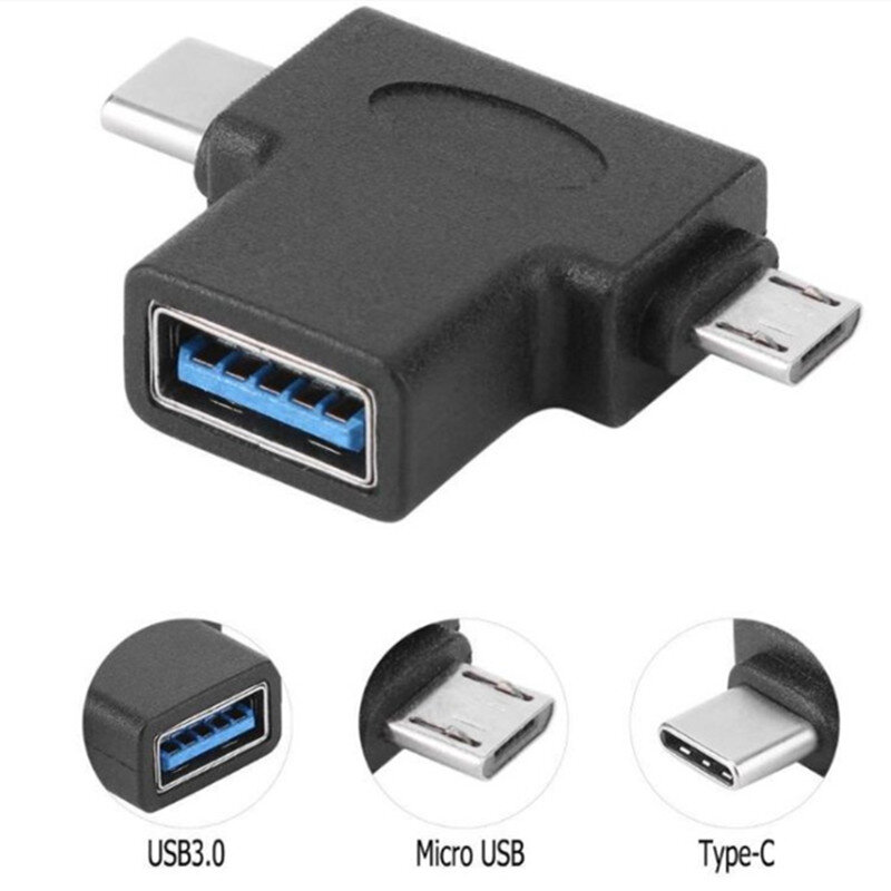 Convertidor Adaptador 3 en 1 OTG USB 3,0 hembra a USB 3,1 tipo C y micro-b macho