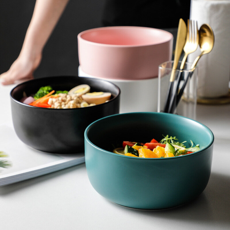 Northern Europe Simple 8-inch Matte Glaze Ceramic Large Domestic Bowl Salad Ramen Noodles Rice Soup