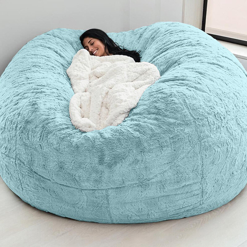 Dropshipping 200cm Giant Fur Bean Bag Cover Big Round Soft Fluffy Faux Fur BeanBag Lazy Sofa Bed Cover Living Room Furniture