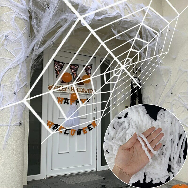 Preto e branco teia de aranha para decoração do Dia das Bruxas, decoração, festa, bar, casa assombrada, material do feriado, 1.5/2.5m