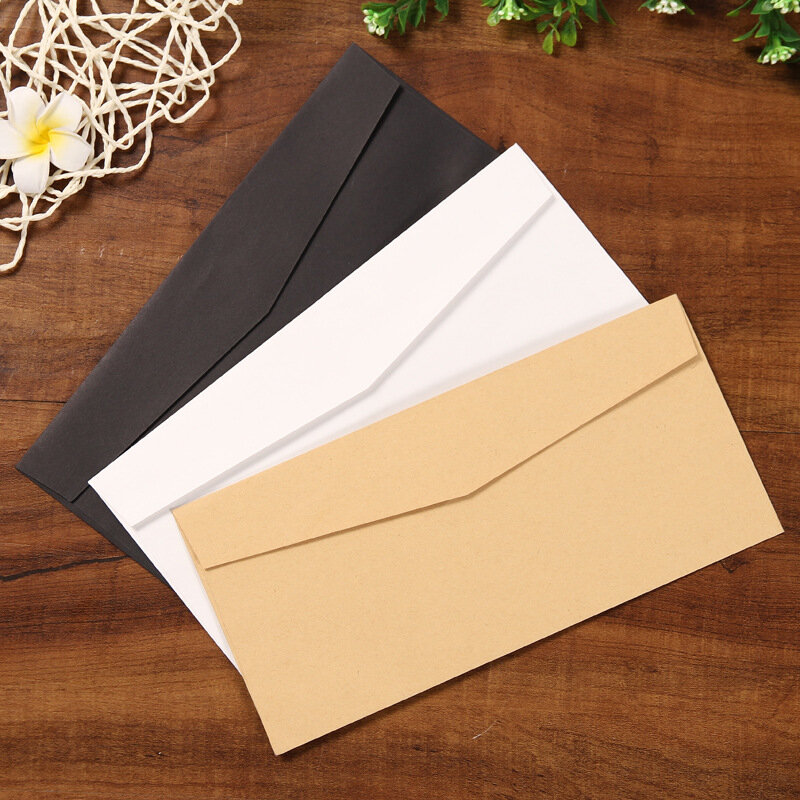 블랙 화이트 크래프트 단색 빈 봉투, 인사 카드 엽서 봉투, 로트당 10 개, 12x17cm