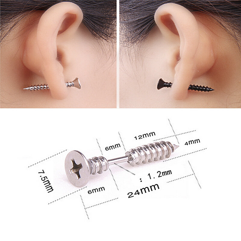 Punk Stainless Steel Screw Stud Earrings for Men Black Golden Earrings E-girl Pendientes Hombre 2022 Bijoux Jewelry Accessories