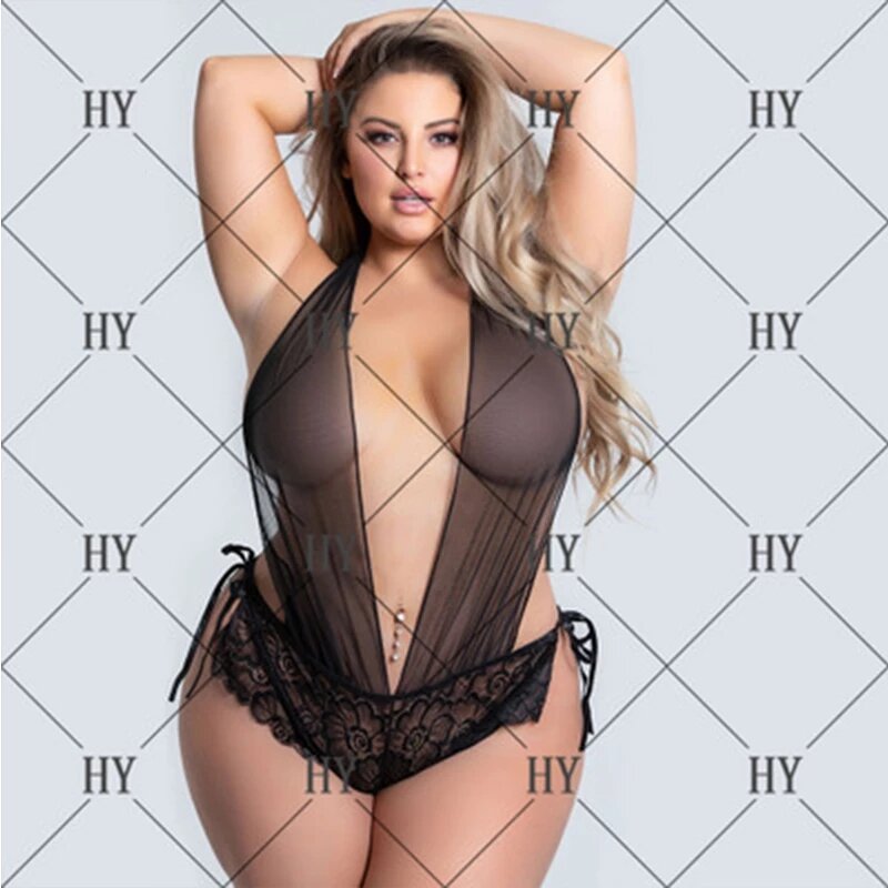 2023Hot Selling Fashion Women Leotard Body Lace Up Top Ladies Black Floral Lace Sexy See Through Mesh Fishnet Bodysuit