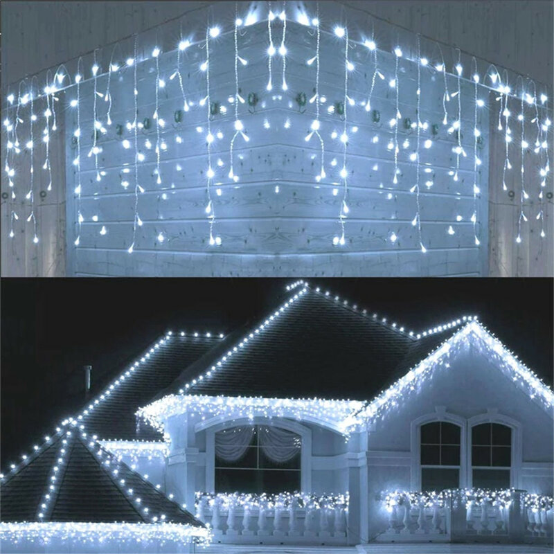 Natal Cachoeira Luzes LED, Cortina String Lights, Decoração ao ar livre, Droop 0.4-0.6m, Festa Jardim, Eaves Decoração, 5m