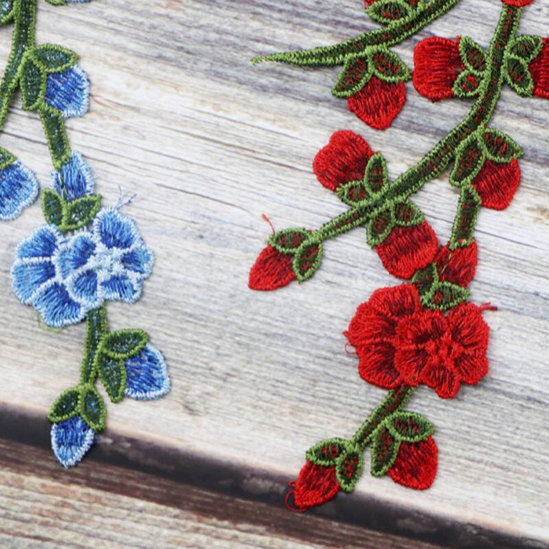Autocollants en tissu brodé Rose fleur, 1 pièce, pour couture sur patchs, fournitures appliquées, patchs de Style chinois, artisanat, bricolage