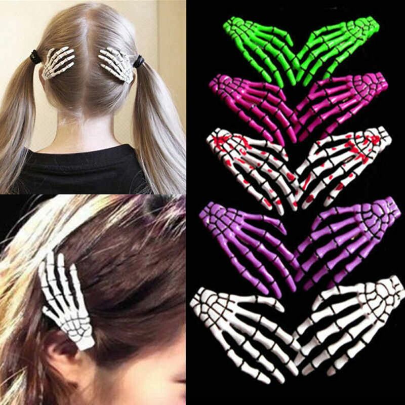 2 PCS/SET New Skull Hand Bone Hairpin Gripper Ghost Skeleton Hair Clips Hairclips Bone Claw Hair Accessories