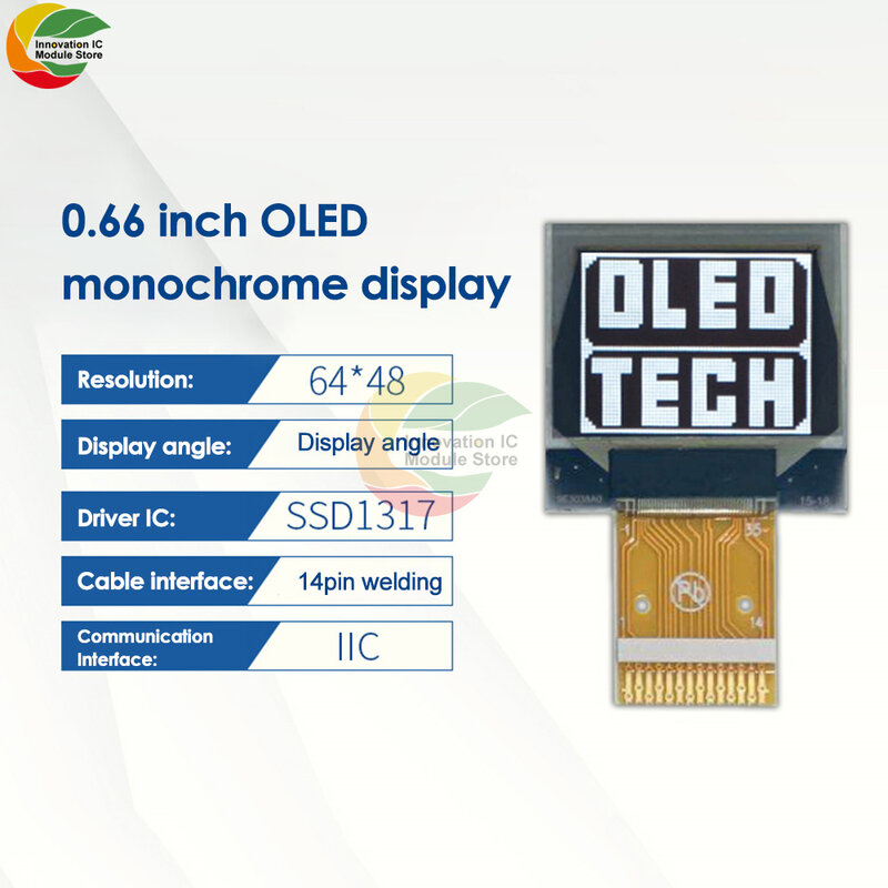 Ziqqucu-pantalla OLED blanca de 0,66 pulgadas, módulo de 14 pines Ssd1317 64x48, interfaz IIC I2C, módulo LCD OLED para Arduino AVR STM32