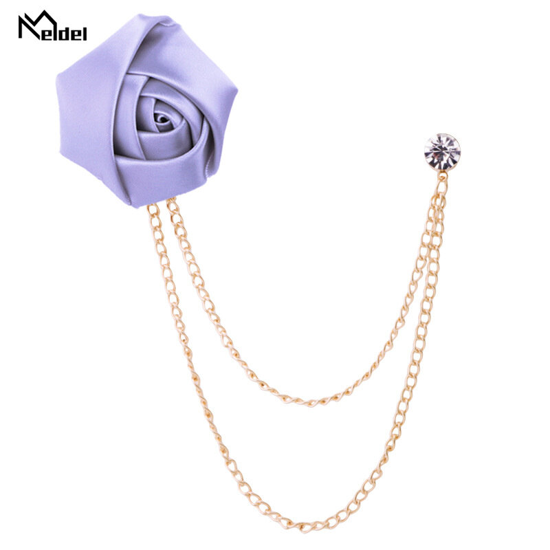 New Fashion Metal Rhinestone Crystal Brooch Men's Suit Shirt Collar Pin Artificial Silk Plastic Rose Flowers Corsage Brooches