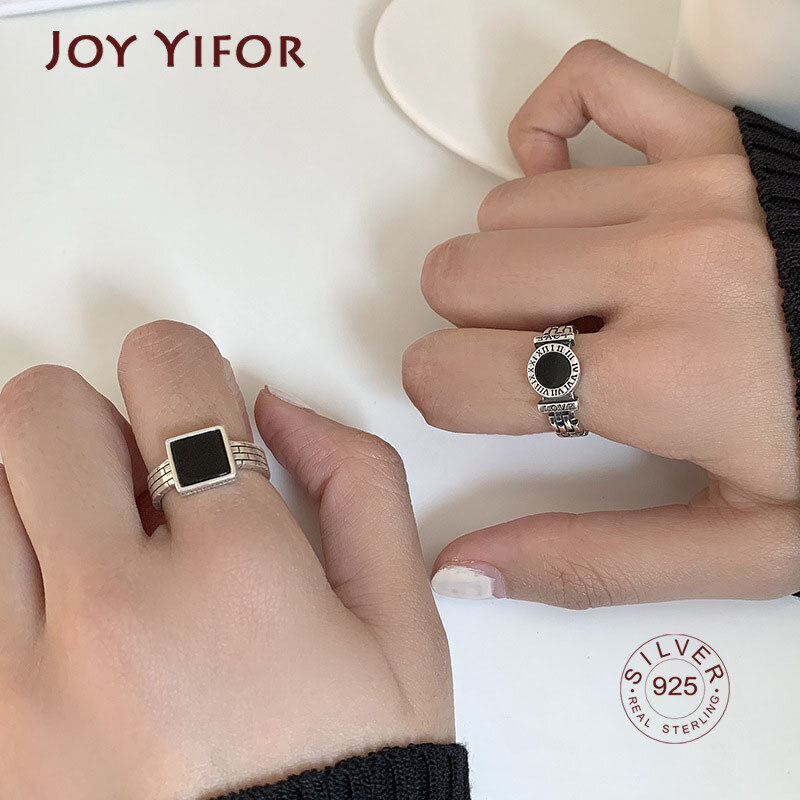 Anillos de dedo de Plata de Ley 925 para mujer, joyería de compromiso, círculo negro creativo, accesorios de fiesta, regalos, nuevas tendencias