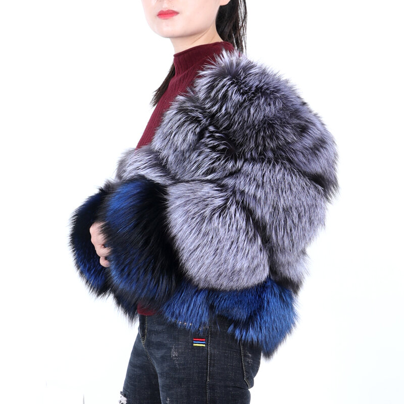 maomaokong  Winter Women  Fur Coat 100% Real Fur Coat Natural Fox Fur  Jacket Vest Warm Thick Silver Fox Women's Short  Jacket