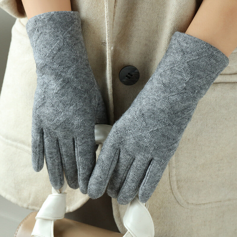 Le nuove donne Winte imitano i guanti alla moda con filo di lana lavorato a maglia con reticolo di Cashmere più guanti caldi con Touch Screen addensato in velluto