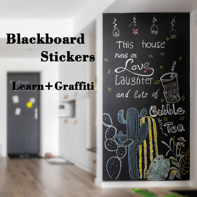 2 pçs blackboard auto-adesivo adesivos de parede escola de escritório fonte de ensino com adesivo seco apagar placa preta graffiti