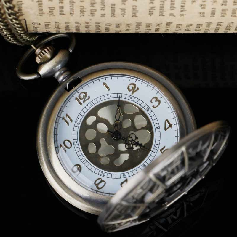 Reloj de bolsillo de cuarzo con diseño de araña hueca, collar con colgante de medio cazador, Mejores Regalos para niños, hombres y mujeres