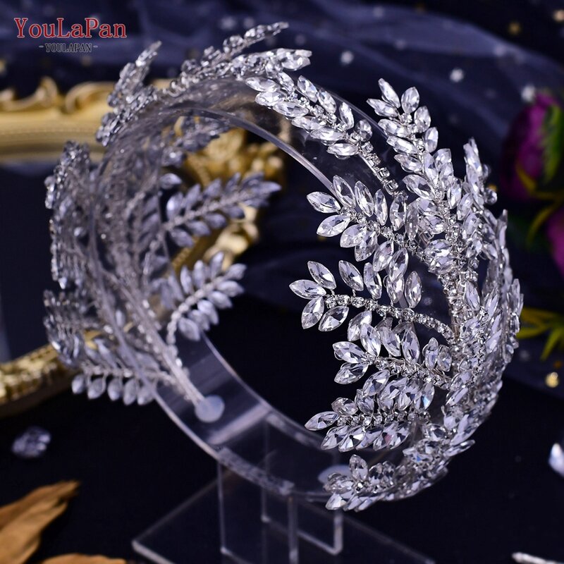 TOPQUEEN – couronne et diadème en cristal argenté, accessoires pour cheveux, couvre-chef de mariée avec strass, coiffure de fête, mariage, HP418