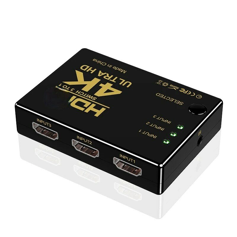 Hdmi-Compatibel Switcher Met Drie Ingangen En Een Uitgang 4K * 2K Rechthoekige Type Met Afstandsbediening schakelaar